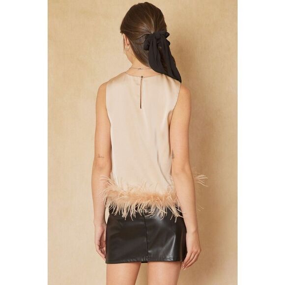 NWT Anthropologie Entro Satin Feathered Champagne Tank Size L - Picture 2 of 6